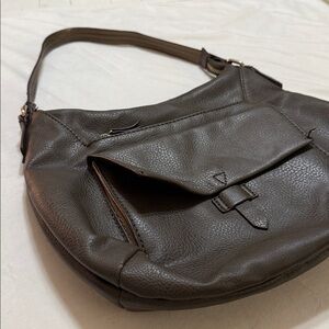 KGE Studio Elegant chocolate Brown Leather hobo Shoulder Bag butterfly lining
